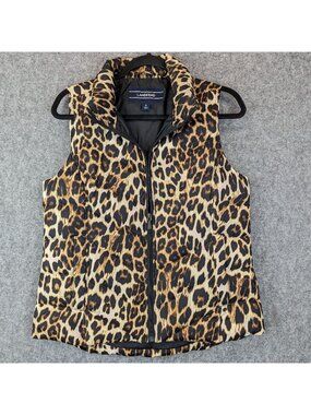 Lands' End Women's Small Puffer Vest Leopard Cheetah Animal Print Insulated